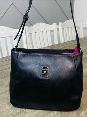 Piero Guidi Lineabold Shoulder Bag Black Leather Silver Hardware